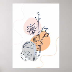 Poster Art de la ligne de fleurs botanique