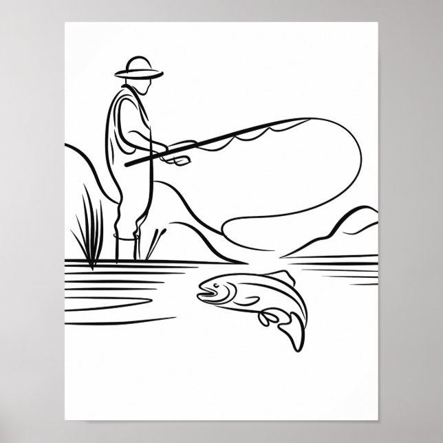 Poster Art de la ligne de pêche saumon (Devant)