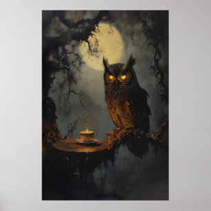 Poster Art de la lune mystique de hibou Dark Academia Cot