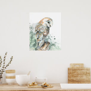 Poster Art de la nature faune oiseau chouette hulotte aqu