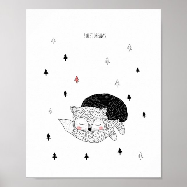 Poster Art de la nurserie, Illustration de renard, Douces (Devant)