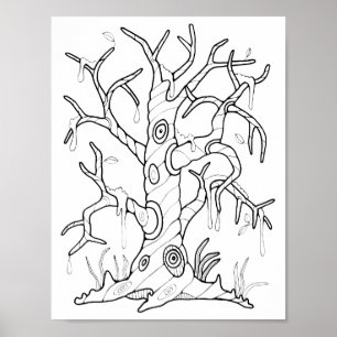 Poster Art de la page de coloration de l'arbre d'Hallowee