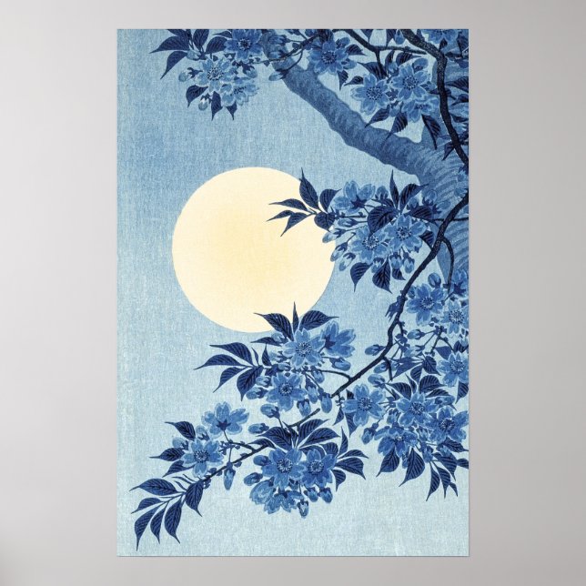 Poster Art de la Pleine lune Florale Bleue (Devant)