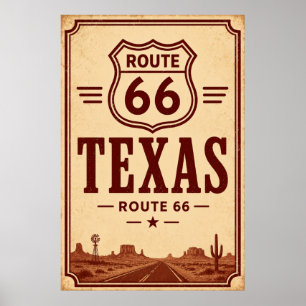 Poster Art de la route 66 vintage au Texas Highway Desert