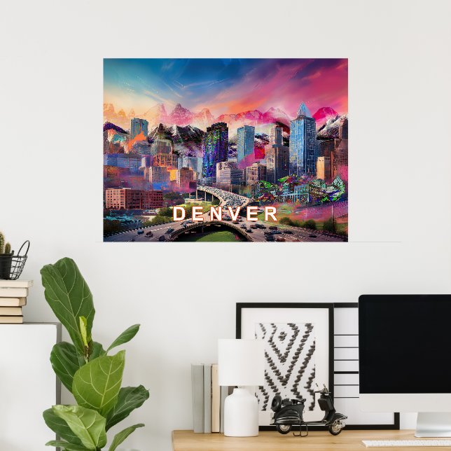 Poster Art de la skyline abstraite et colorée de Denver C (Bureau à domicile)