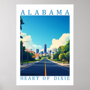 Poster Art de l'affiche de voyage rétro Alabama Heart of