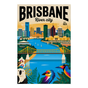 Poster Art de l'affiche de voyage rétro de Brisbane Austr