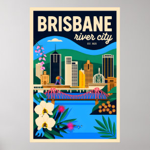 Poster Art de l'affiche de voyage rétro de Brisbane Austr