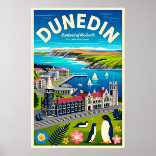 Poster Art de l'affiche de voyage rétro de Dunedin Nouvel