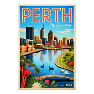 Poster Art de l'affiche de voyage rétro de Perth Australi