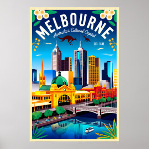 Poster Art de l'affiche de voyage rétro Melbourne Austral