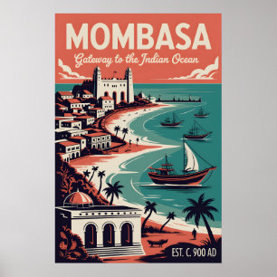 Poster Art de l'affiche de voyage rétro Mombasa Kenya