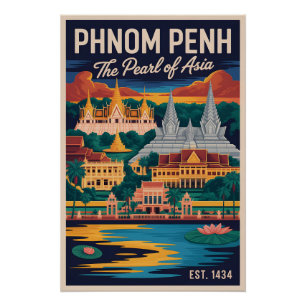 Poster Art de l'affiche de voyage rétro Phnom Penh Cambod