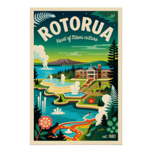 Poster Art de l'affiche de voyage rétro Rotorua Nouvelle-