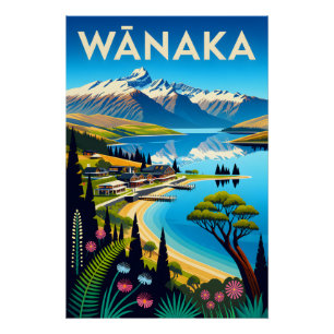 Poster Art de l'affiche de voyage rétro Wānaka Nouvelle-Z