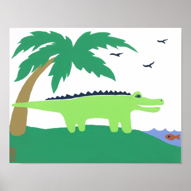 Poster Art de l'alligator tropical pour les enfants, Safa (Devant)