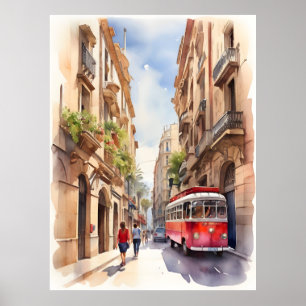 Poster Art de l'aquarelle de Barcelone