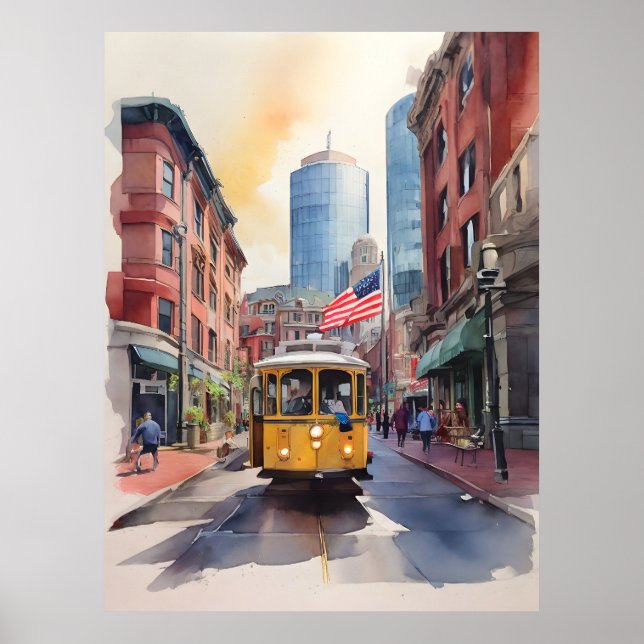 Poster Art de l'aquarelle de Boston (Devant)