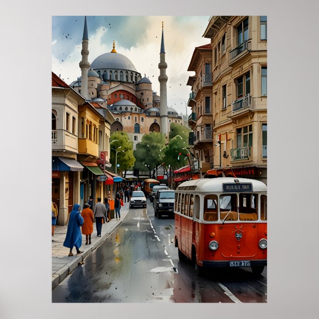 Poster Art de l'aquarelle d'Istanbul (Devant)