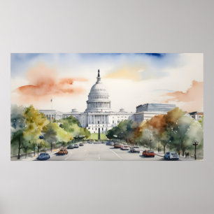 Poster Art de l'aquarelle Washington DC