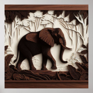 Poster Art de l'éléphant en bois