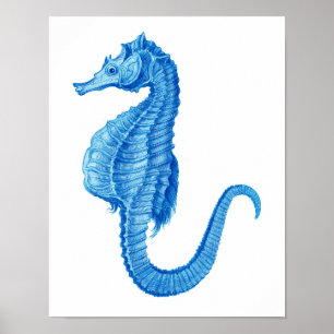 Poster Art de l'hippocampe bleu vintage Imprimer no.2 Déc