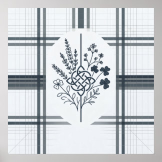 Poster Art de ligne botanique tartan trèfle en nœud celti