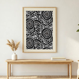Poster Art de ligne organique noir et blanc abstrait