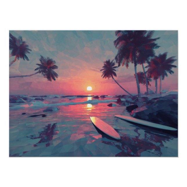 Poster Art de l'île au coucher de soleil rétro rêveur (Devant)