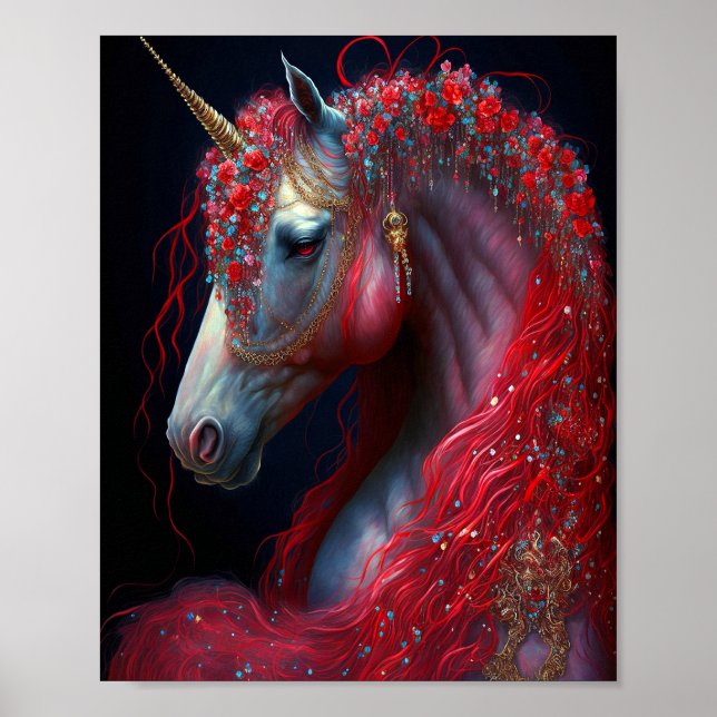 Poster Art de l'Imaginaire de la licorne rouge (Devant)