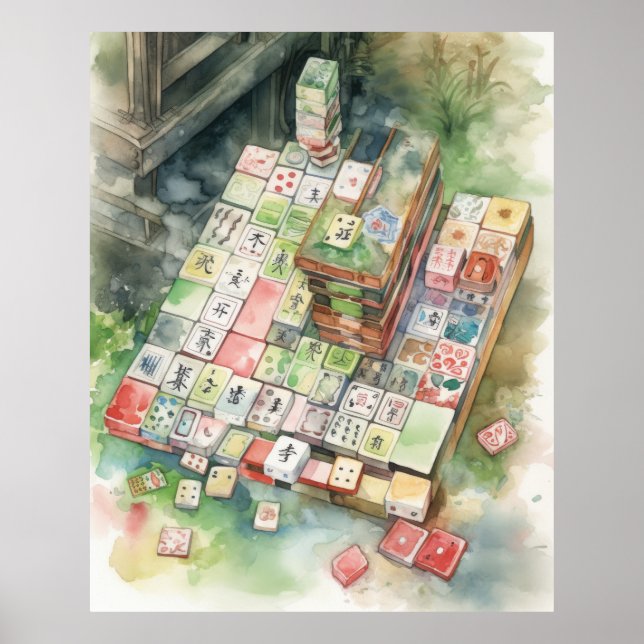 Poster Art de Mahjong à l'aquarelle (Devant)
