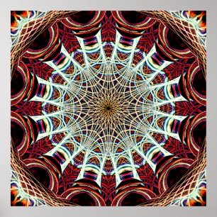 Poster Art de mandala Web géométrique beige rouge complex