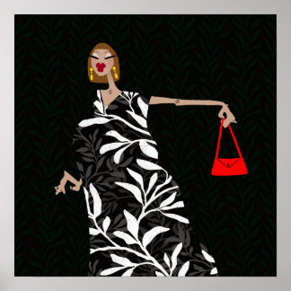 Poster Art de mode glamour noir et blanc élégant