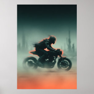 Poster Art de moto teinte sarcelle orange en mouvement