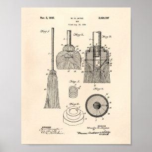Poster Art de nettoyage vieux Peper de brevet du balai