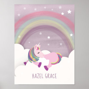 Poster Art de nurserie arc-en-ciel licorne endormie