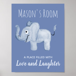 Poster Art de nurserie éléphant aquarelle bleue pour bébé