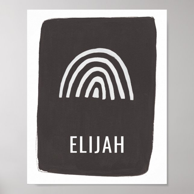 Poster Art de nurserie moderne minimal arc-en-ciel nom no (Devant)