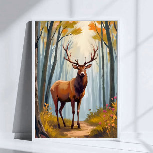 Poster Art de paysage à l'aquarelle de la forêt d'élan