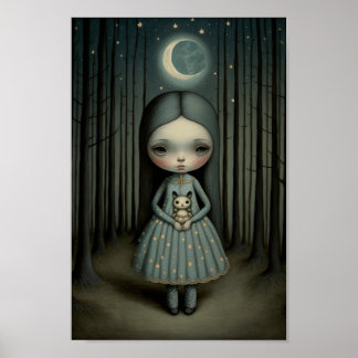 Poster Art de petite fille de la nurserie et de la lune