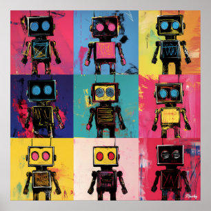 Poster Art de robot de graffiti abstrait Grille Couleurs