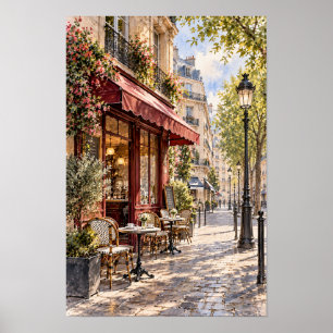 Poster Art de rue de café européen ensoleillé