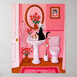 Poster Art de salle de bain chat noir fantaisiste – Fémin