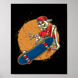 Poster Art de skateboard cool squelette faisant un kickfl