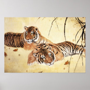 Poster Art de style chinois classique, Tigres de garde