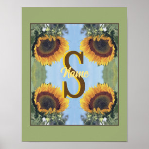 Poster Art de tournesol de monogramme initial personnalis