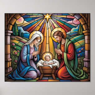 Poster Art de verre teinté de la Nativité – Noël de la Sa