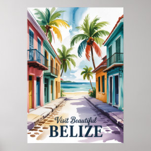 Poster Art de voyage à l'aquarelle Bélize Vintage