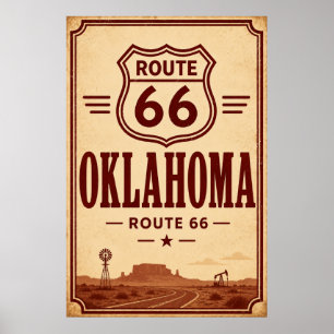 Poster Art de voyage Route 66 Oklahoma champ pétrolifère