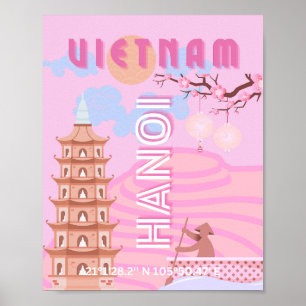 Poster Art de voyage Vietnam, Rose